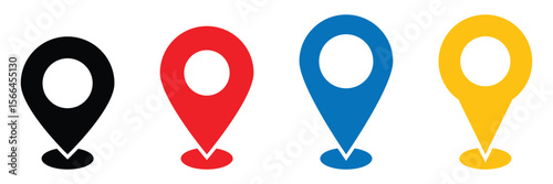 Location icon set. Flat icon set of location and map pins. Map pin. Location pin on a plain white background