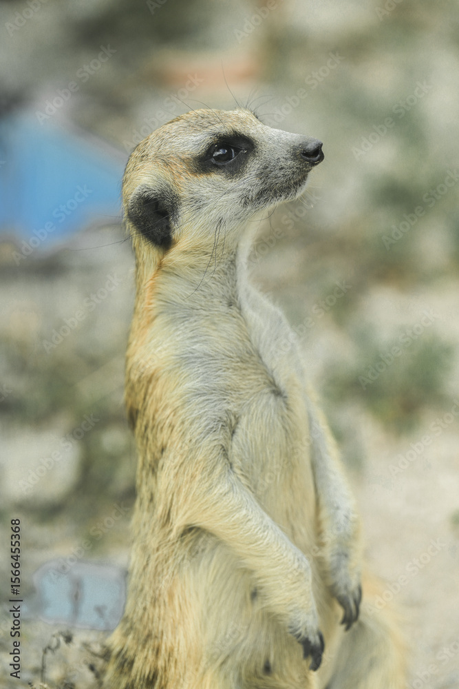 Fototapeta premium Meerkats live in glass tanks at the zoo.