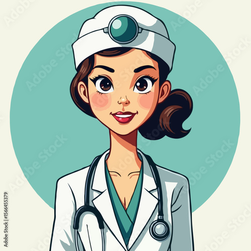 Adorable nurse with cap, healthcare worker, medical portrait, stethoscope, nurse illustration, caring professional, hospital art, medical sketch, healthcare design, nurse lifestyle, cute nurse, medica