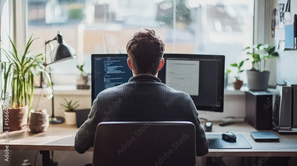 Fototapeta premium desk man on computer in office