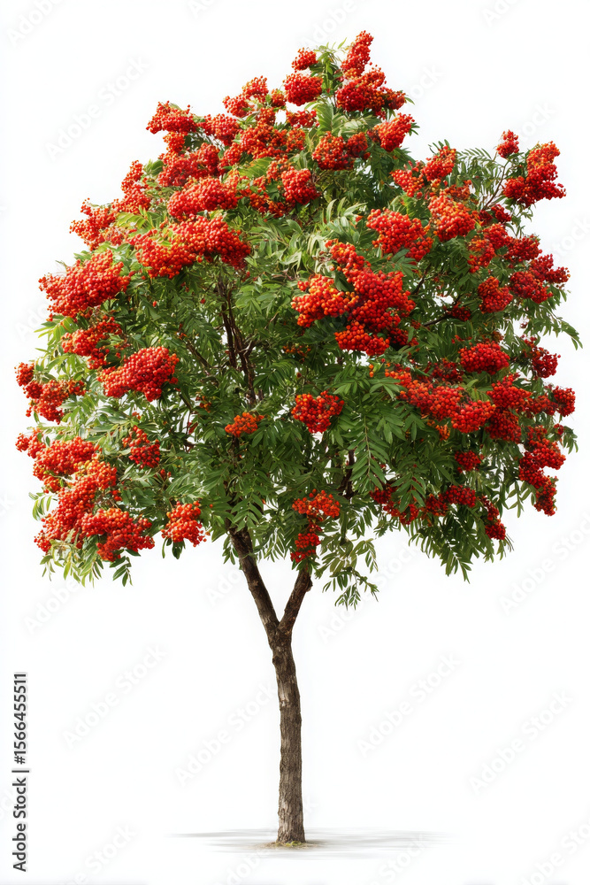 Fototapeta premium Red berries glisten, vibrant rowan tree, full of life and natural beauty