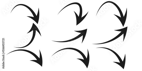 Illustration set of downward pointing curved arrows (monochrome),eps10