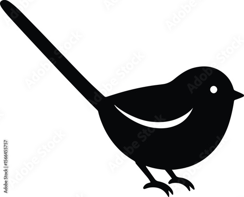 Silhouette long tailed tit bird simple black vector illustration