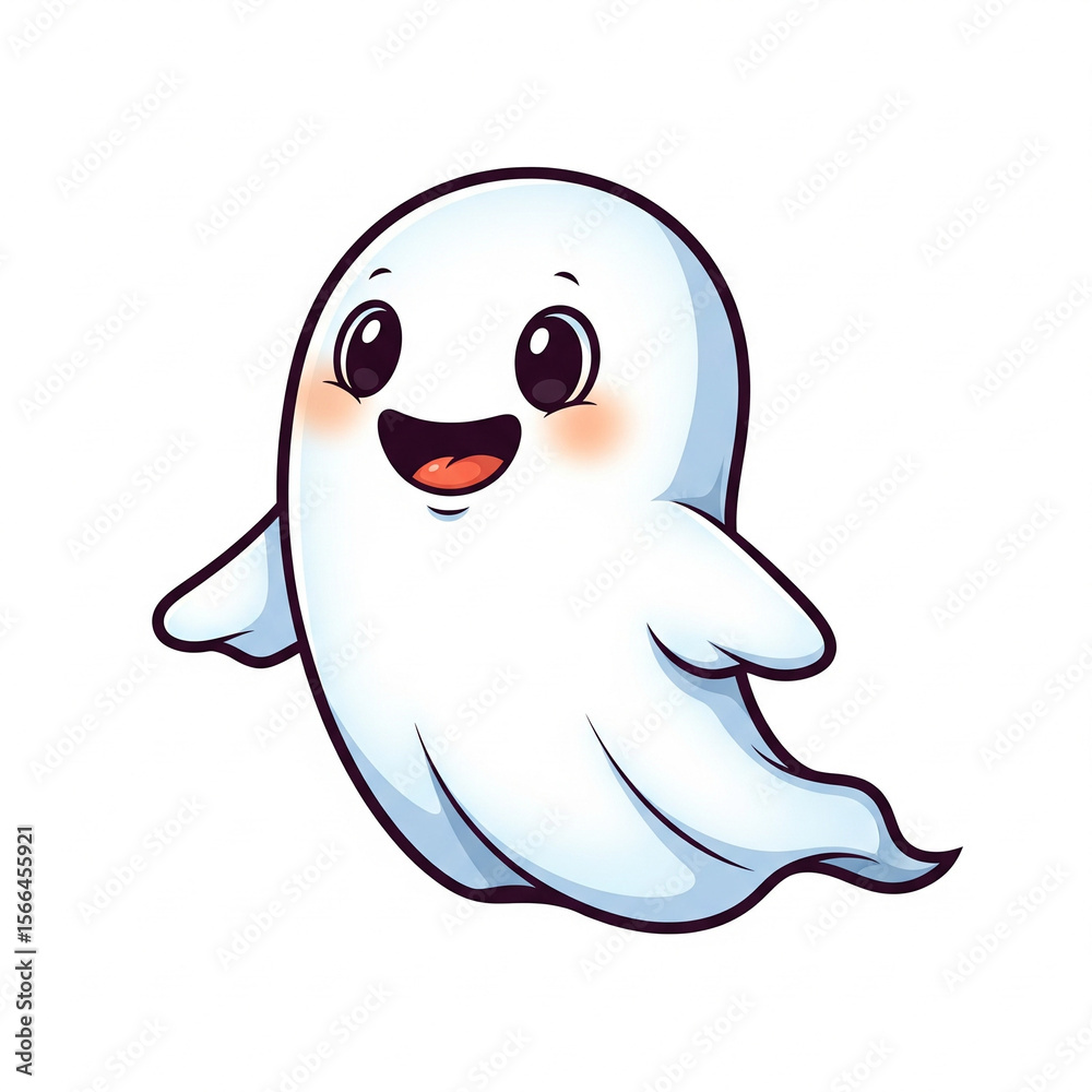 Fototapeta premium Cute Cartoon Friendly Ghost on White Background