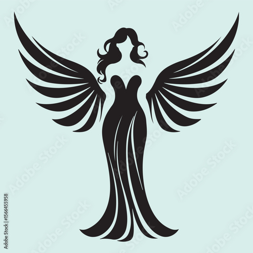 Elegant Flying Angel Silhouette Icon Sacred Heaven Concept