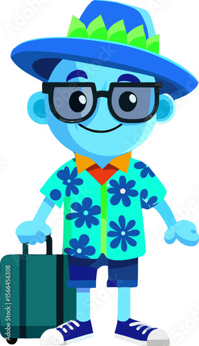 Holiday Maker: A charming cartoon figure of a vacationer, ready to embark on an adventure, exuding an atmosphere of excitement and wanderlust.