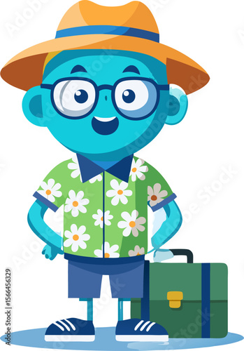 Adventurous Tourist: A cheerful character, complete with a vibrant shirt, travel hat, and suitcase, stands ready to embark on a journey.  It's the personification of wanderlust.