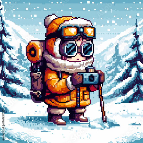 Snowy outfit with blue tones.
