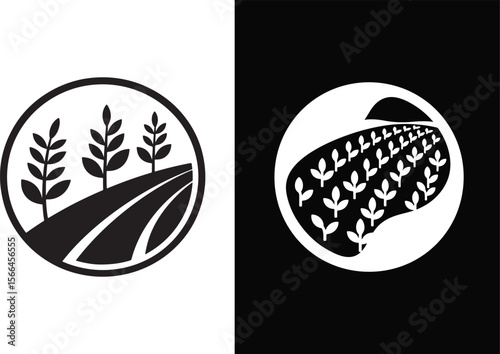 Abstract black and white icons representing agriculture and farming concepts