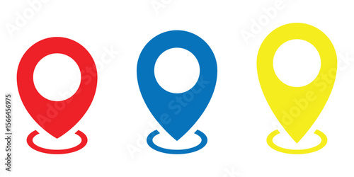 Location icon set. Flat icon set of location and map pins. Map pin. Location pin on a plain white background