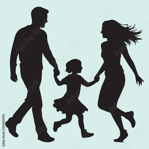 Fun Family Time Silhouette Set Parent and Kids Activity Vector