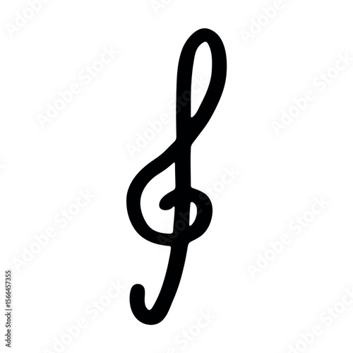 Treble clef doodle. Hand drawn musical symbol. Single element for print, web, design, decor, logo