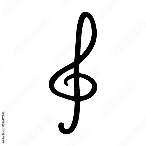 Treble clef doodle. Hand drawn musical symbol. Single element for print, web, design, decor, logo