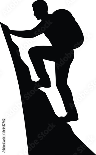 Silhouette of mountain climber ascending a rock face vector illustration