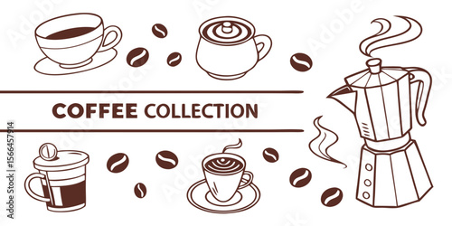 Coffee Collection Vector PNG – Coffee Cup, Beans, Mug, Latte Art