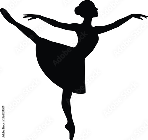 Silhouette of ballerina performing arabesque ballet pose vector illustration