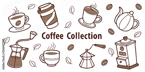 Coffee Collection Vector PNG – Coffee Cup, Beans, Mug, Latte Art