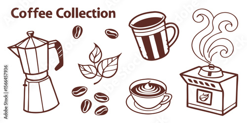 Coffee Collection Vector PNG – Coffee Cup, Beans, Mug, Latte Art