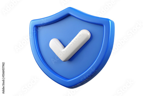 3D Blue Shield with Check Mark Icon for Security and Verification