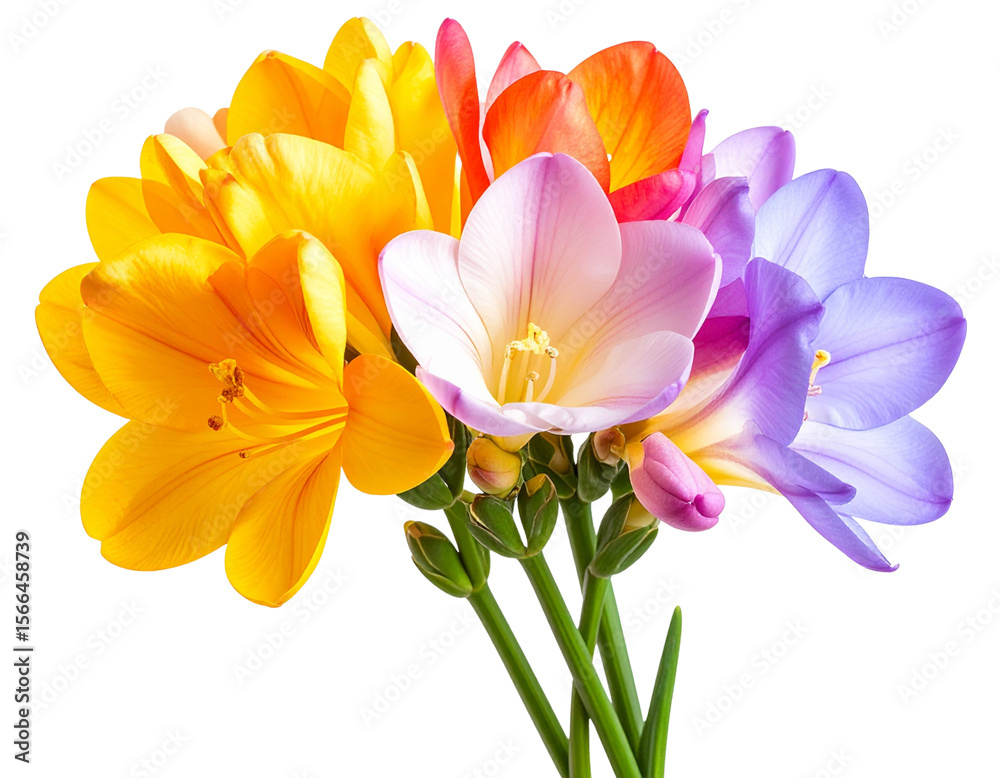 Naklejka premium Colorful Freesia Flower Bloom Isolated on Transparent Background PNG