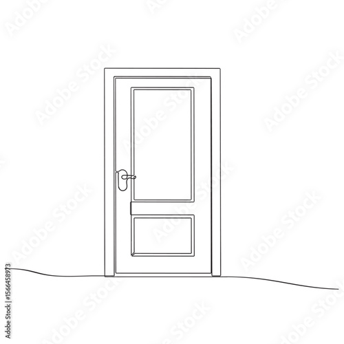 continuous line drawing of open doors. one line drawing of door isolated on white background