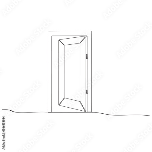 continuous line drawing of open doors. one line drawing of door isolated on white background