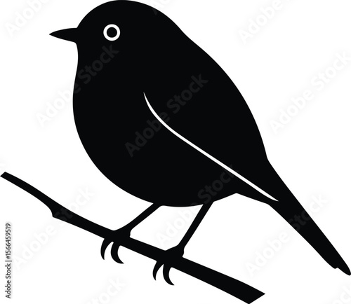 Silhouette robin bird perched on branch minimalistic vector illustration