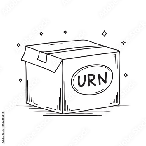 A storage cabinet containing a labeled  urn  box