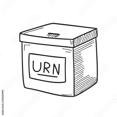 A box marked  urn  stored inside a cabinet compartment