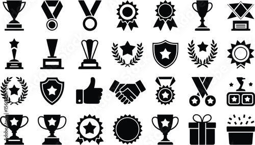 Collection of black and white award and achievement icons for recognition