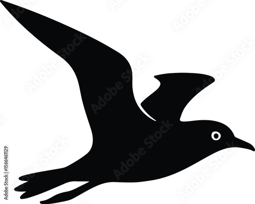 Silhouette seagull flying soaring wings up simple clean vector illustration