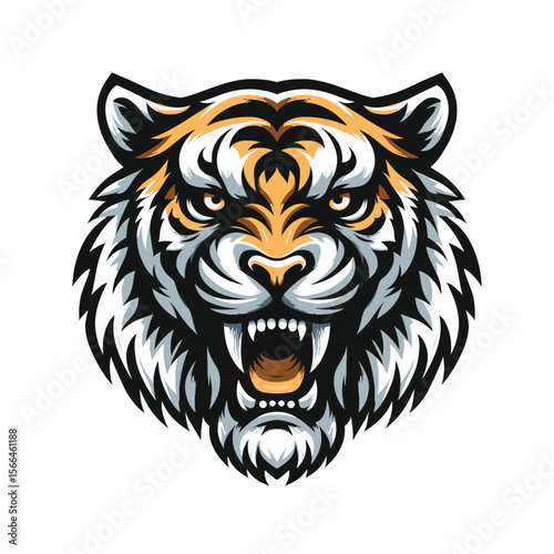 Roaring Tiger Head with Sharp Eyes - Fierce Wildlife Vector Emblem