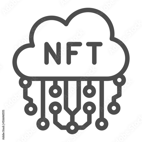 Non fungible token in cloud line icon, NFT multiverse concept. Vector graphics. Cloud storage and electronic connection sign on white background, outline style icon for mobile or web design.