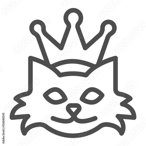 Crypto kitty queen line icon, NFT multiverse concept. Vector graphics. Cat head with crown sign on white background, outline style icon for mobile or web design.