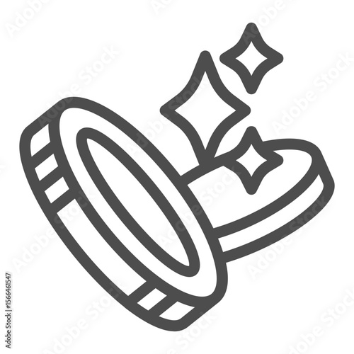 Coins with shine sparkling line icon, Crypto currency concept. Vector graphics. Casino slots money sign on white background, outline style icon for mobile or web design.