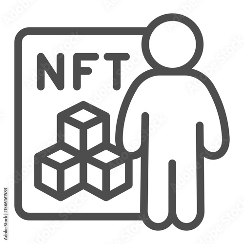 Non fungible token file and artist man line icon, NFT multiverse concept. Vector graphics. Famous person artwork file sign on white background, outline style icon for mobile or web design.