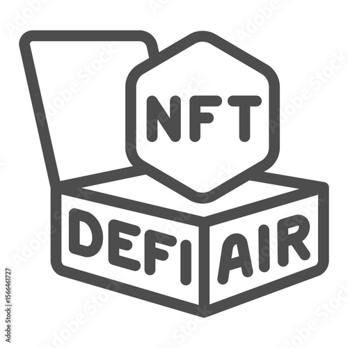 Token airdrop promotion box line icon, NFT multiverse concept. Vector graphics. Box of tokens and defi coins sign on white background, outline style icon for mobile or web design.
