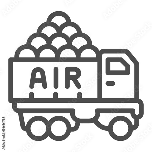 Truck with coins line icon, NFT multiverse concept. Vector graphics. Token coins truck, airdrop promotion sign on white background, outline style icon for mobile or web design.