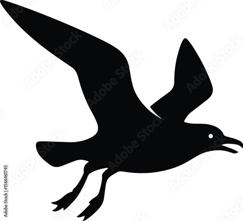 Silhouette seagull soaring gracefully black and white vector illustration