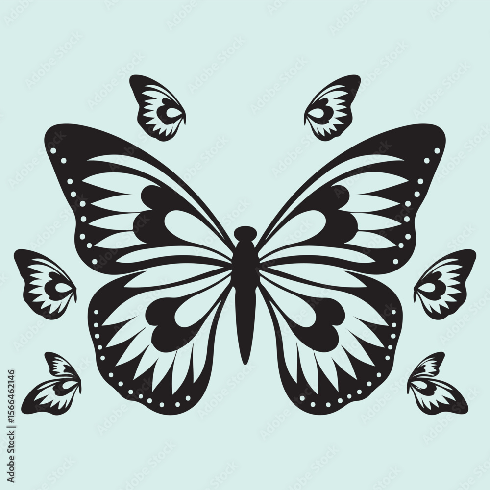 Obraz premium Butterfly Seamless Pattern Silhouette Elegant Nature Background