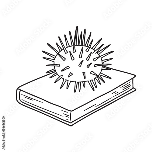 A photo showing a sea urchin resting on a marine textbook