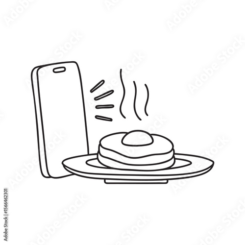 A phone shaking near a breakfast plate that hasn’t been eaten