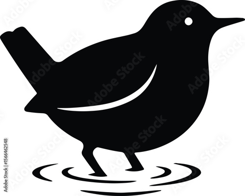 Silhouette small bird wading in water puddle vector illustration