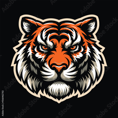 Bold Tiger Head in Black Background - Fierce Wildlife Mascot Vector