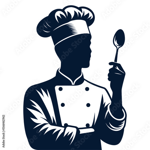 Modern Minimalist Chef Holding Spoon - Restaurant Logo Vector