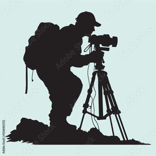 Professional Cameraman Silhouette Icon Media and Broadcast Vector