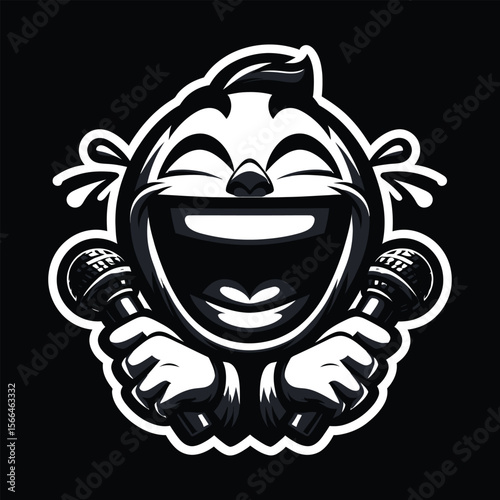  Laughing Emoji Face with Microphone - Comedy and Entertainment Mascot Vector