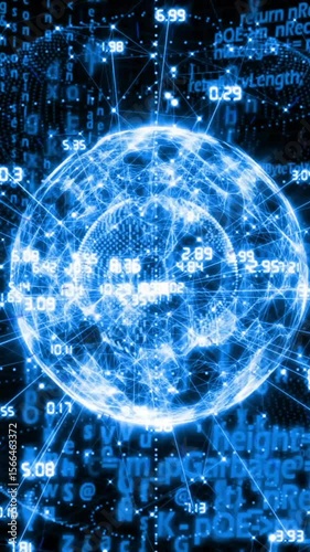 Digital globe surrounded by data streams and binary code animation