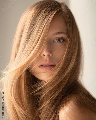 Beautiful Woman with Long Blonde Hair Soft Makeup and Healthy Skin Close up Portrait