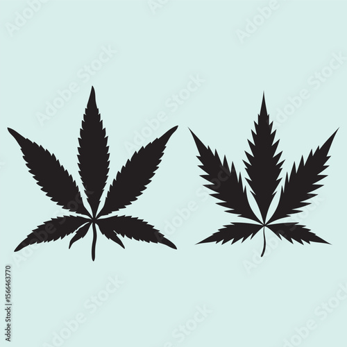Cannabis Marijuana Hemp Leaves Silhouette Set Botanical Icon Collection